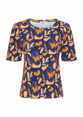 Mørkeblå bluse med orange mønster fra MARGOT
